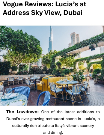 Vogue Reviews: Lucia’s at Address Sky View, Dubai